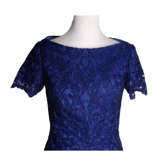 LA FEMME Navy Blue Beaded Crystal Lace Cocktail Dress Navy Blue 8 NEW $478 - Picture 8 of 12